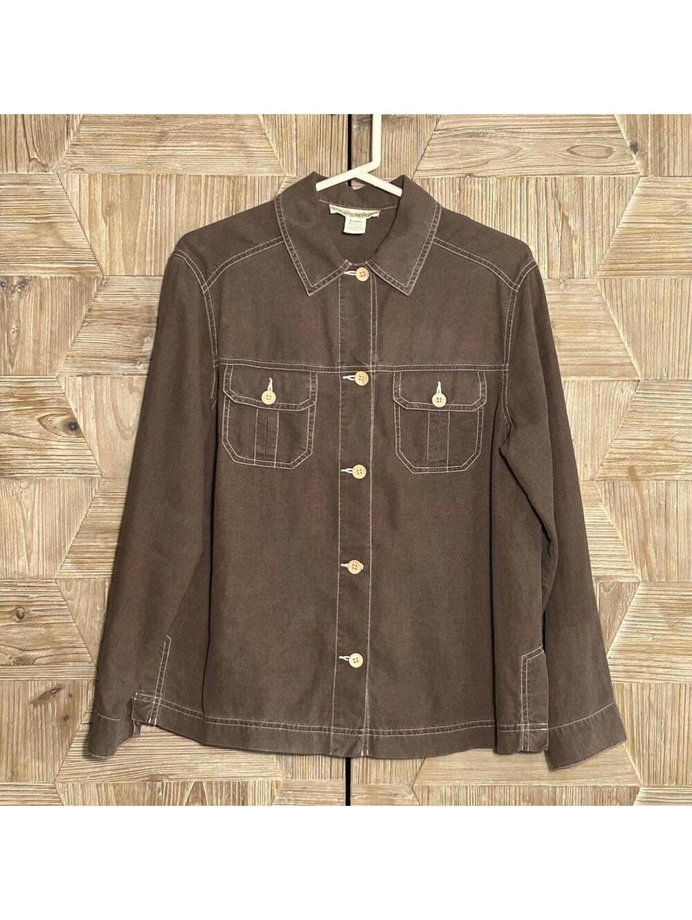 Easy Spirit Brown Linen Button Up Shirt Shacket Womens Size 1 (8-10) Minimalist